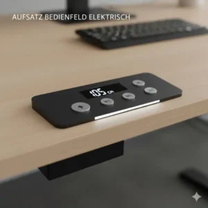 Detailansicht des Bedienfelds und der Tasten zur Höhenverstellung des elektrisch schreibtischaufsatz empfehlung.
