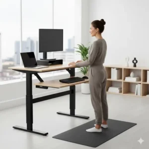 Ergonomischer Steharbeitsplatz mit elektrisch schreibtischaufsatz höhenverstellbar und guter Haltung.