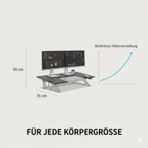 Die stufenlose Höhenverstellung der Schreibtischaufsatz elektrisch premium Serie für Büro und Home Office.
