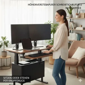 Ein moderner schreibtischaufsatz elektrisch günstig im Homeoffice, optimiert für eine gesündere Arbeitshaltung.