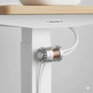 Detailansicht: Der Antriebsmotor des schreibtischaufsatz elektrisch leise für sanfte Höhenverstellung.