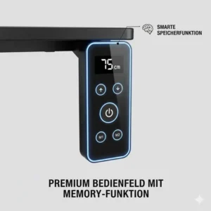 Das digitale Display und Bedienfeld am Schreibtischaufsatz elektrisch premium zur einfachen Steuerung.