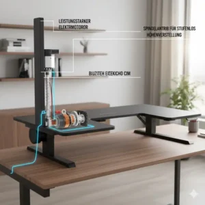 Der leistungsstarke Motor im elektrisch schreibtischaufsatz groß für die Höhenverstellung.