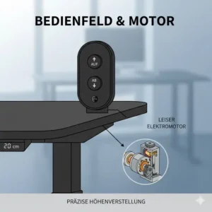 Detailansicht der Steuerungstasten am elektrisch Schreibtischaufsatz für Home Office.