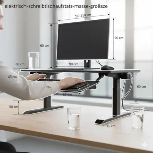 Darstellung der Maße und Abmessungen für den elektrisch schreibtischaufsatz vergleich.