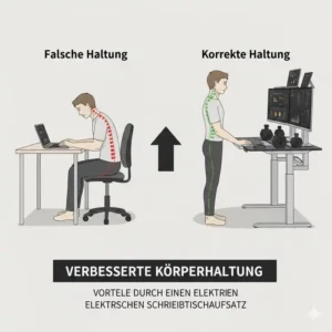 Bessere Körperhaltung am Arbeitsplatz dank dem ergonomischen Schreibtischaufsatz elektrisch premium.