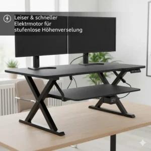 Quiet and fast electric motor adjusts the height of the elektrisch schreibtischaufsatz stabil seamlessly.