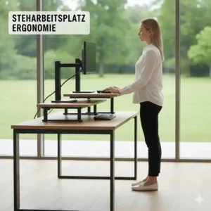 Die gesunde stehende Position bei der Nutzung der elektrisch schreibtischaufsatz empfehlung in maximaler Höhe.