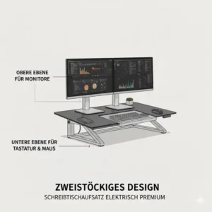 Detailansicht der hochwertigen Materialien und des Designs vom Schreibtischaufsatz elektrisch premium.