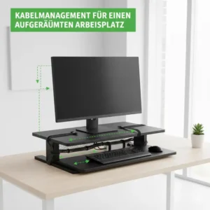 Integriertes Kabelmanagement an einem hochwertigen elektrisch schreibtischaufsatz ergonomisch.