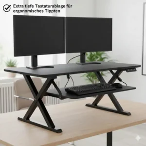 Deep, stable keyboard tray attached to the elektrisch schreibtischaufsatz stabil for comfortable use.