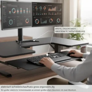 Die separate Tastaturablage am elektrisch schreibtischaufsatz groß im Detail.