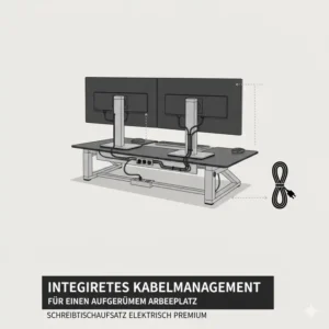 Ordnung am Tisch durch das integrierte Kabelmanagement im Schreibtischaufsatz elektrisch premium.