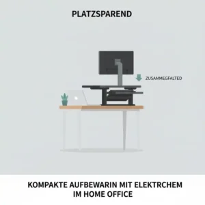 Illustration eines kompakten Designs für den elektrisch Schreibtischaufsatz für Home Office auf kleinem Raum.