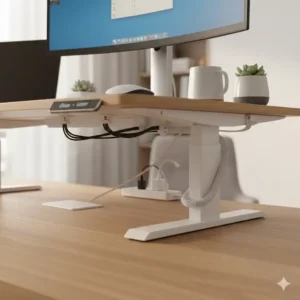 Saubere Kabelführung unter dem schreibtischaufsatz elektrisch leise für einen aufgeräumten Arbeitsbereich.