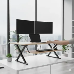 Stabile und robuste Bauweise des elektrisch schreibtischaufsatz höhenverstellbar.