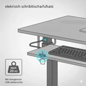 Zusätzlicher USB-Anschluss am elektrisch schreibtischaufsatz bis 20 kg.