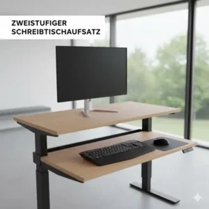 Das zweistufige Design des elektrisch schreibtischaufsatz empfehlung mit separater Tastatur- und Monitorablage.