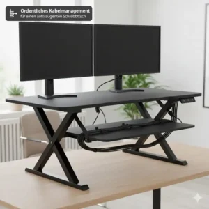 Integrated cable management in the back of the elektrisch schreibtischaufsatz stabil for a clean workspace.