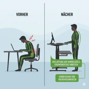 Prävention von Rückenschmerzen durch die Nutzung eines elektrisch schreibtischaufsatz ergonomisch.