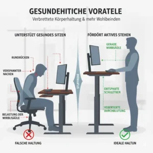 Bessere Körperhaltung und Entlastung des Rückens durch den elektrisch schreibtischaufsatz mit tastaturablage.