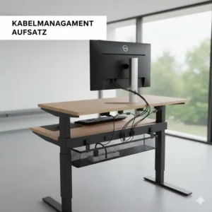 Illustration zum aufgeräumten Kabelmanagement an einem Modell der elektrisch schreibtischaufsatz empfehlung.