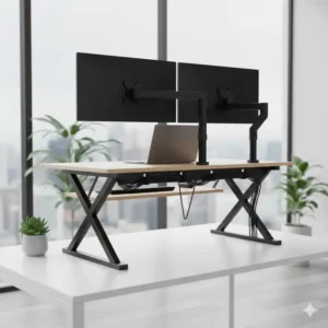 Kabelmanagement-Funktion für einen aufgeräumten elektrisch schreibtischaufsatz höhenverstellbar.