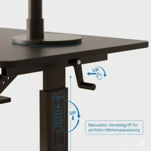 Detailansicht der Höhenverstellung für einen schreibtischaufsatz manuell groß.