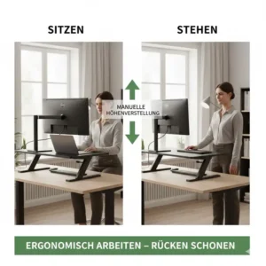 Gesundes Arbeiten mit einem schreibtischaufsatz manuell günstig im Stehen.