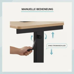 Detailansicht der manuellen Kurbel für einen Schreibtischaufsatz manuell höhenverstellbar ohne Strom.