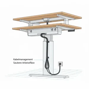 Sauberes Kabelmanagement am elektrisch schreibtischaufsatz mit kabelführung für einen ordentlichen Tisch.