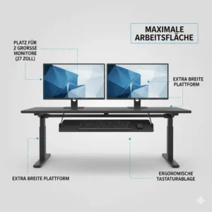 Viel Platz für zwei Monitore auf diesem schreibtischaufsatz manuell groß.