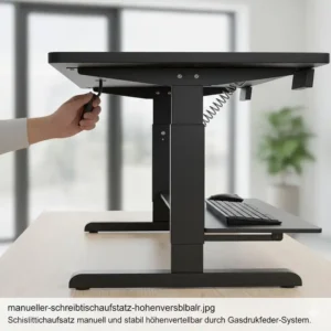 Side view of a schreibtischaufsatz manuell stabil showing the manual height adjustment mechanism.