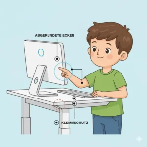 Sicherheitsmerkmale und Klemmschutz am elektrisch schreibtischaufsatz kinder.