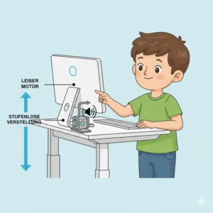 Detailansicht des leisen Motors im elektrisch schreibtischaufsatz kinder.