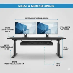 Eine Grafik mit den exakten Abmessungen für den schreibtischaufsatz manuell groß.