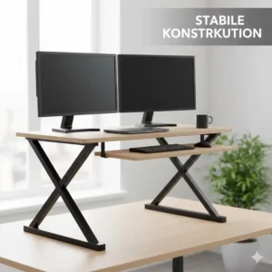 Die robuste Stahlkonstruktion macht diesen schreibtischaufsatz manuell verstellbar besonders stabil.