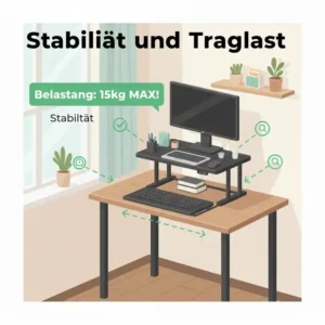 Illustration zur hohen Stabilität und Belastbarkeit der elektrisch schreibtischaufsatz montagefrei Konstruktion.