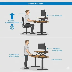 Wechsel zwischen Sitzen und Stehen mit dem schreibtischaufsatz manuell groß.