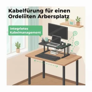 Ordentliches Kabelmanagement integriert in den elektrisch schreibtischaufsatz montagefrei für sauberes Arbeiten.