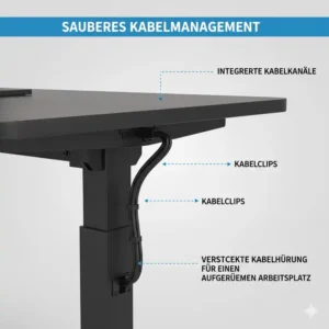 Integrierte Kabelführung sorgt bei dem schreibtischaufsatz manuell groß für Ordnung.