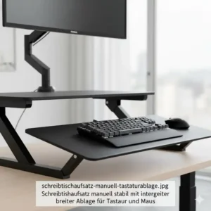 Detailed view of the keyboard tray on a high-quality schreibtischaufsatz manuell stabil.