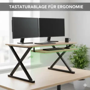 Schreibtischaufsatz manuell verstellbar inklusive einer separaten Ebene für die Tastatur.