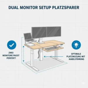 Nutzung von zwei Monitoren auf dem stabilen elektrisch schreibtischaufsatz mit kabelführung.
