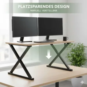 Ein zusammengeklappter, flacher schreibtischaufsatz manuell verstellbar auf einem Holztisch.