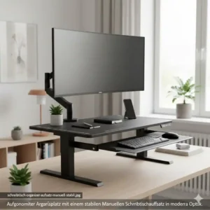Modern and organized workspace featuring a sleek schreibtischaufsatz manuell stabil.