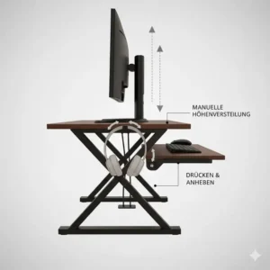 Detailansicht der Höhenverstellung für den Schreibtischaufsatz manuell Homeoffice.