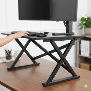 Die stabile X-Struktur vom Schreibtischaufsatz manuell metall sorgt für festen Stand.