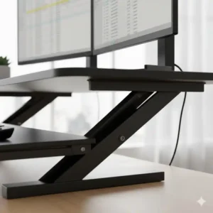 Der integrierte Gasfeder-Mechanismus beim schreibtischaufsatz manuell mit tastaturablage.