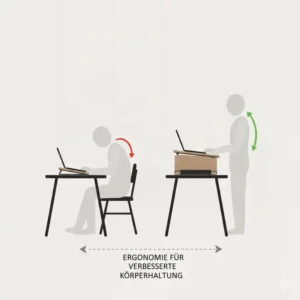 Vergleich der Körperhaltung mit und ohne den schreibtischaufsatz manuell tragbar.